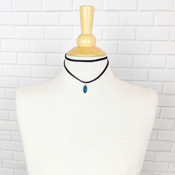 Jewelry - Double Faux Suede Blue Marquise Rhinestone…